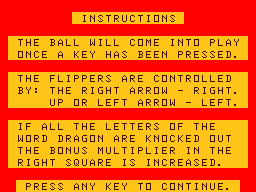 Pinball (Dragon 32/64) screenshot: The instructions