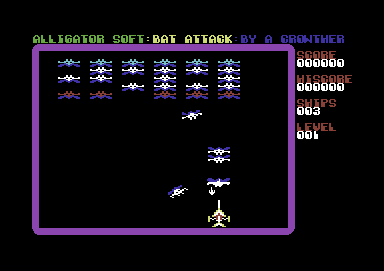 Bat Attack (Commodore 64) screenshot: Bats can shoot at you as well