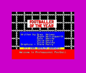 Footballer of the Year (ZX Spectrum) screenshot: Title / credits screen