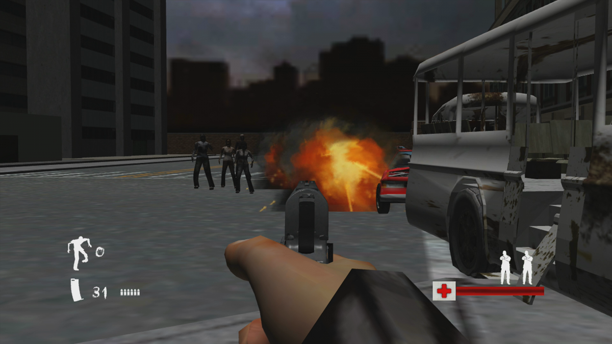 The Co-Op Zombie Game (Xbox 360) screenshot: We use exploding barrels to our advantage (Trial version)