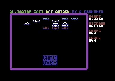 Bat Attack (Commodore 64) screenshot: Game over
