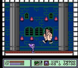 Widget (NES) screenshot: Taking on the stage 3 boss -- Dr. Dante