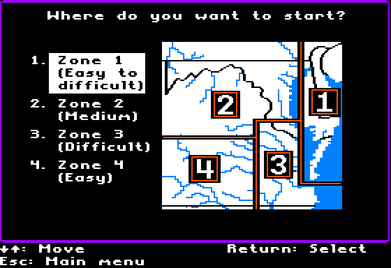 Freedom! (Apple II) screenshot: Choose where to start