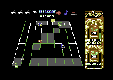 Zoom! (Commodore 64) screenshot: When you're on the run, you have to fill what you can