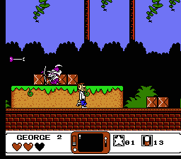 The Jetsons: Cogswell's Caper (NES) screenshot: The second stage takes place in the Botannical Gardens.
