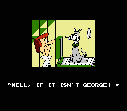 The Jetsons: Cogswell's Caper (NES) screenshot: Meeting Astro in the gym.
