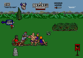 Pigskin 621 AD (Genesis) screenshot: The fights can get pretty intense