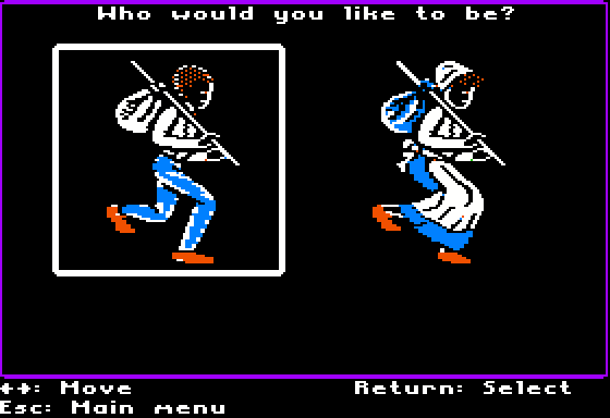 Freedom! (Apple II) screenshot: Choose whether to be male or female