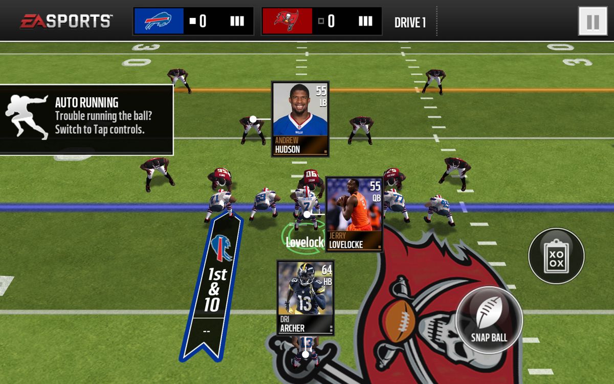 Madden NFL Mobile (Android) screenshot: You can view detailed information about players during a game.