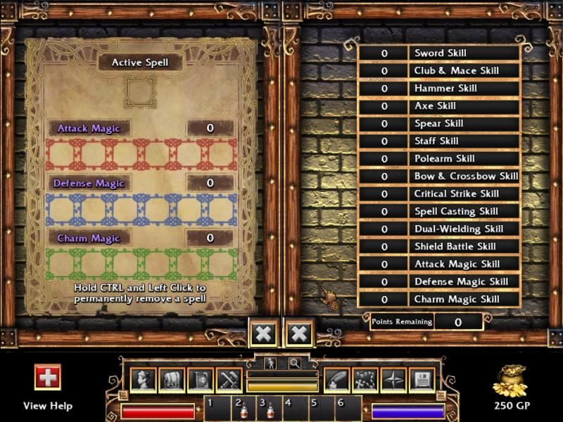 Fate (Windows) screenshot: Magic and skills information