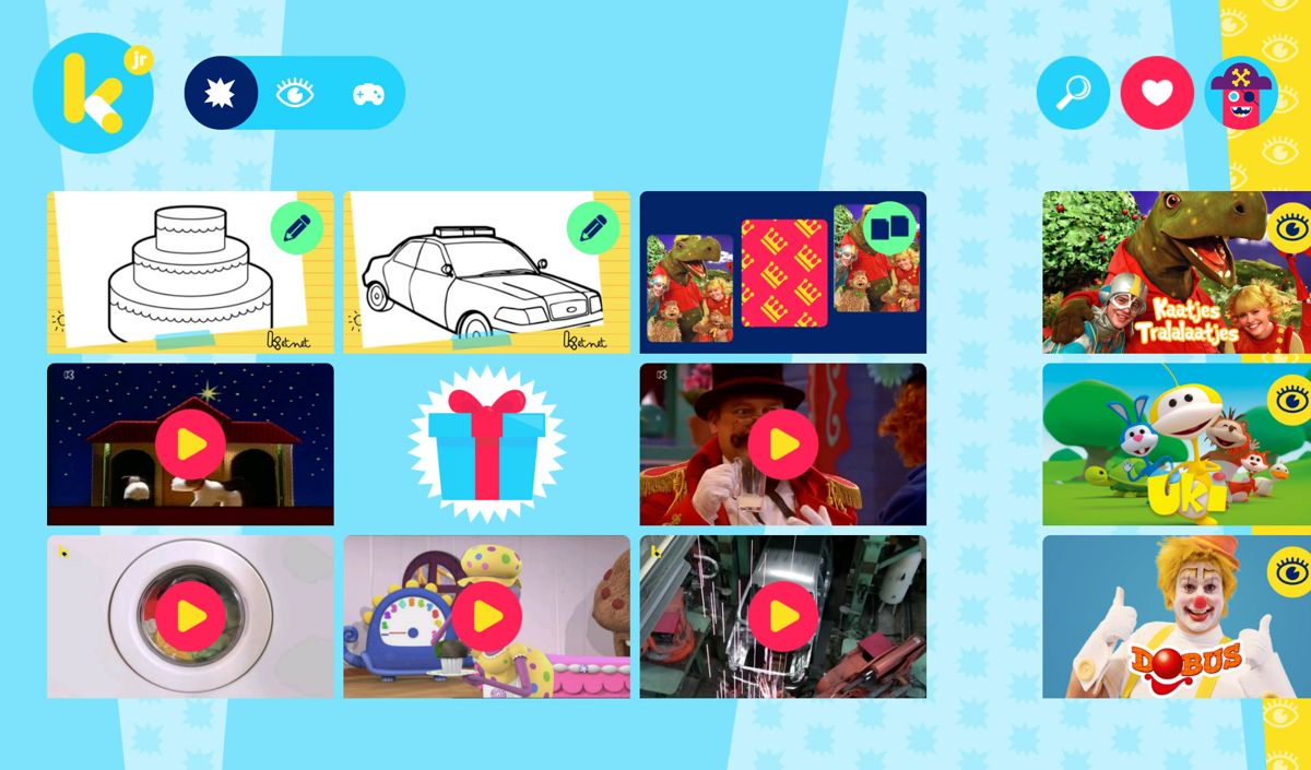 Ketnet Junior (Android) screenshot: The starting screen with a selection of the content