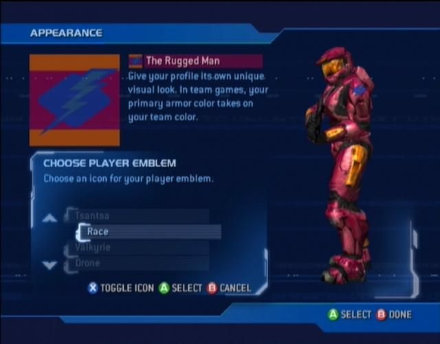 Halo 2 (Xbox) screenshot: You can change your colour and appearance at this screen.