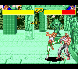 Power Instinct (Genesis) screenshot: Fighting in a green mysteriously-looking room