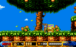 Tricky Quiky Games: Die Suche nach den verschollenen Seiten II (DOS) screenshot: The cereal packages act as your hitpoints.