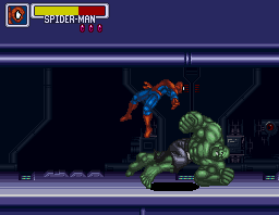 Marvel Super Heroes in War of the Gems (SNES) screenshot: Spider Sense, huh? Yeah, right!