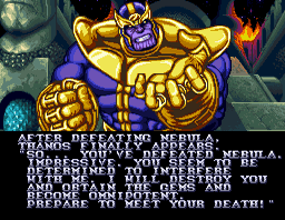 Marvel Super Heroes in War of the Gems (SNES) screenshot: Thanos