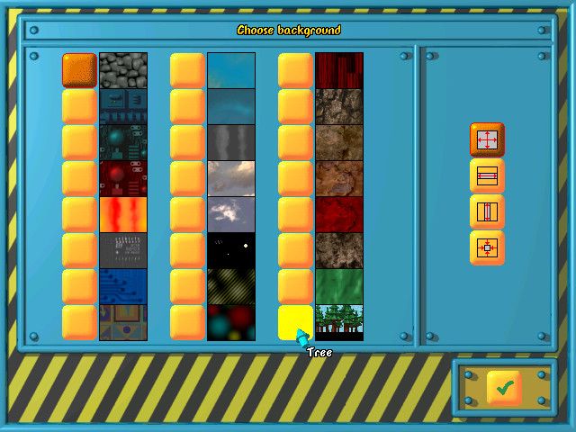 Speedy Blupi (Windows) screenshot: Choose the background pattern and music for your level.