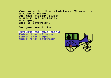 Danger Mouse in the Black Forest Chateau (Commodore 64) screenshot: Inside the stable
