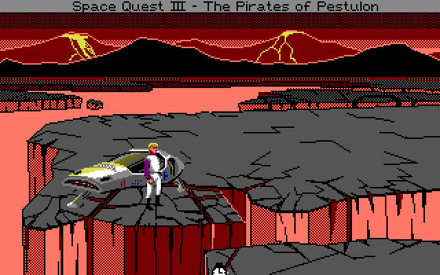 Space Quest IV: Roger Wilco and the Time Rippers (PC-98) screenshot: Roger is in Space Quest III! Very dangerous!