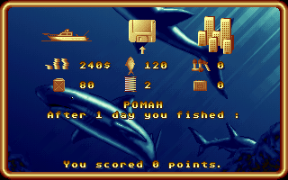 Big Game Fishing (DOS) screenshot: Current stats of Player (VGA)