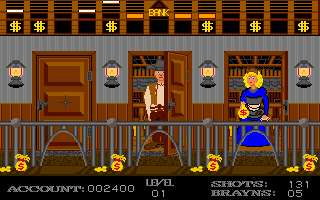 Gunshoot (Amiga) screenshot: A beautiful lady deposit her cash