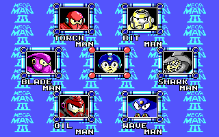 Mega Man 3: The Robots are Revolting (DOS) screenshot: The Six Robot Bosses