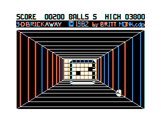 3-D Brickaway (TRS-80 CoCo) screenshot: In game screenshot (color set changes after you hit your 1st brick)