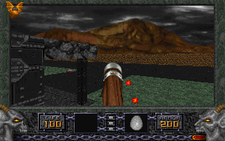 Magic & Mayhem for Heretic (DOS) screenshot: Taking a bird's-eye-view with the "Wings of Wrath" activated.