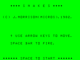 Snakes (Dragon 32/64) screenshot: Title screen