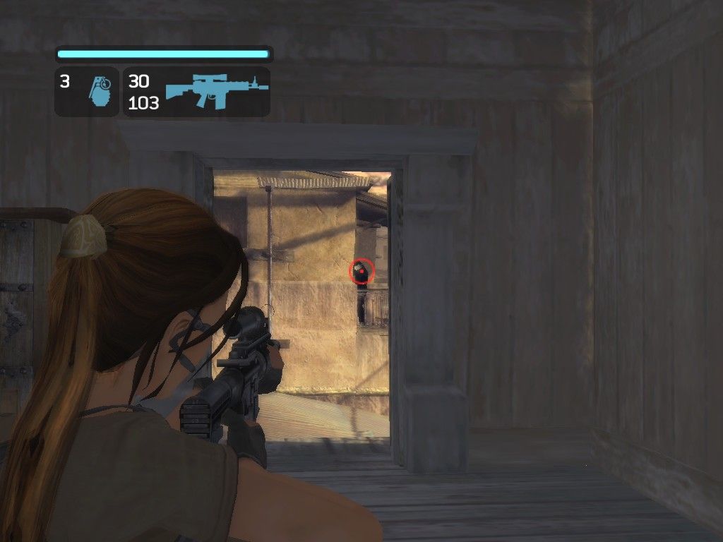 Lara Croft: Tomb Raider - Legend (Windows) screenshot: Use manual aiming to get a better shot.