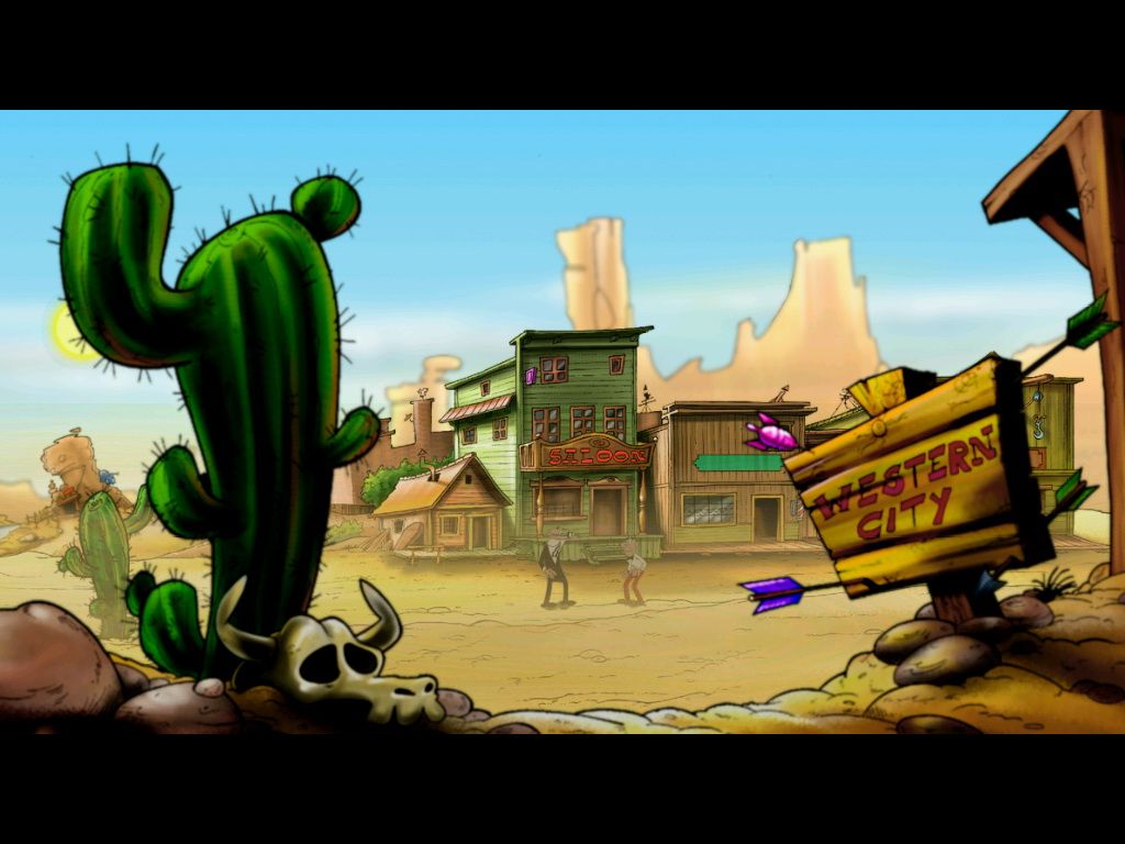 Mortadelo y Filemón: Una Aventura de Cine (Windows) screenshot: You'll visit many different worlds.