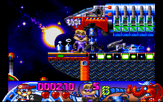 Oscar (DOS) screenshot: Sci-fi stage, xenomorph to the left