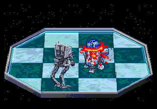 The Software Toolworks' Star Wars Chess (SEGA CD) screenshot: AT-AT (rook) obliterates R2-D2 (pawn)