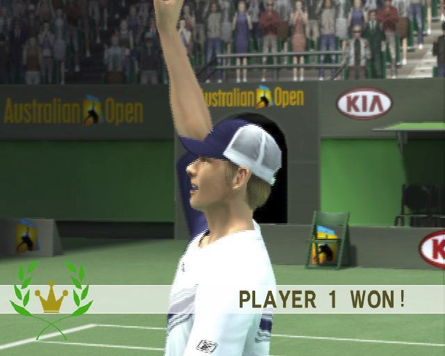 Smash Court Tennis: Pro Tournament 2 (PlayStation 2) screenshot: The end of a Spectator mode match<br>Andy Roddick, for that's who the AI player is supposed to be, won due to some superb of-court advice