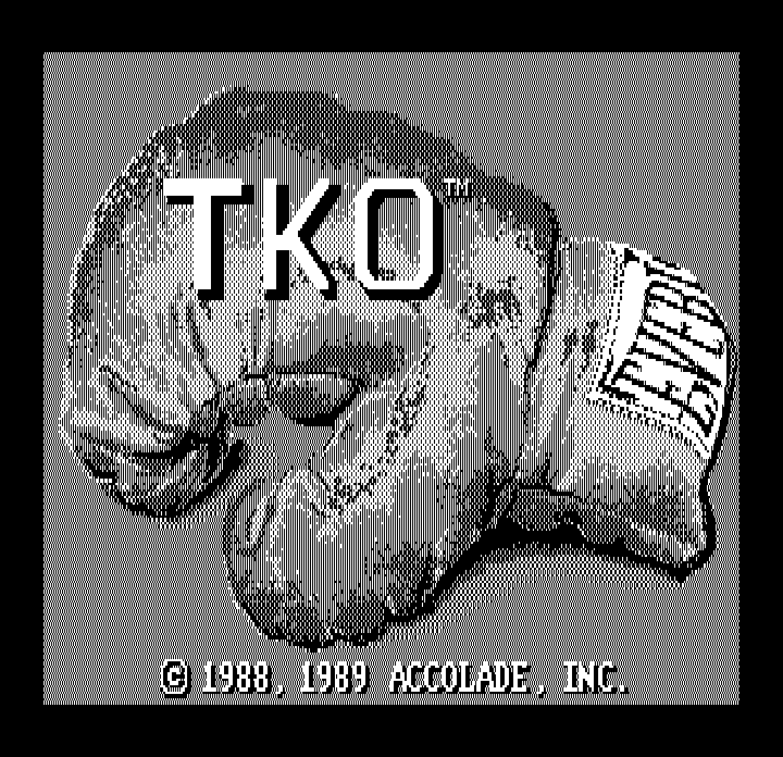 TKO (DOS) screenshot: Title screen (Hercules Monochrome)