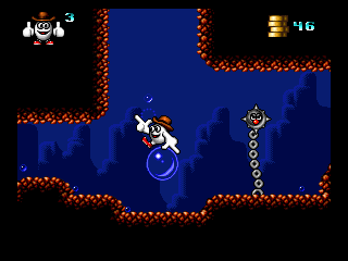 Giddy 3: The Retro Eggsperience (DOS) screenshot: Riding a bubble