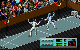 Summer Challenge (Amiga) screenshot: Each fencer can parry or riposte
