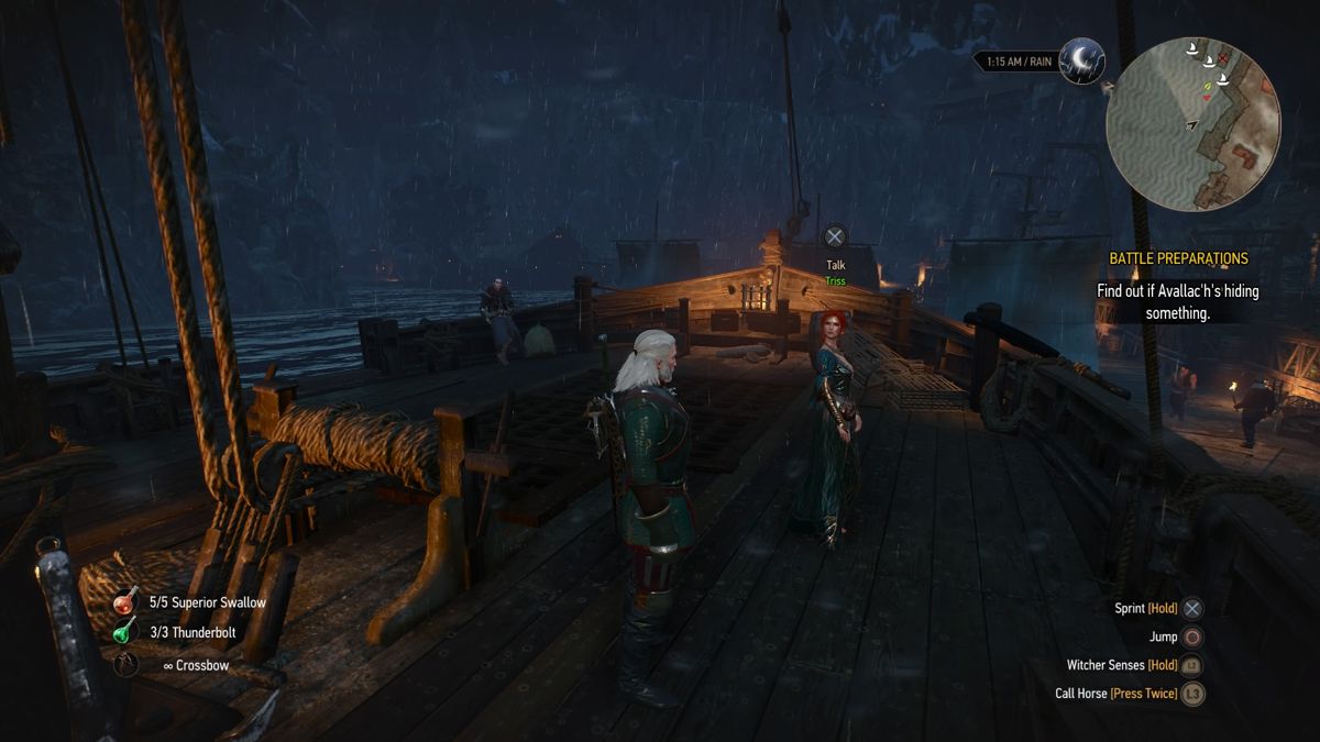 The Witcher 3: Wild Hunt - Alternative Look for Triss (PlayStation 4) screenshot: On a ship with Triss
