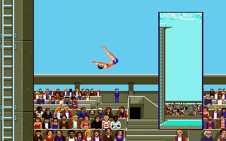 Summer Challenge (Amiga) screenshot: High dive is almost complete