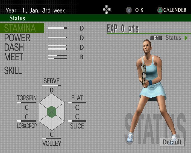 Smash Court Tennis: Pro Tournament 2 (PlayStation 2) screenshot: Pro Tour mode: The more the player trains and plays the more experience points they gather and the more their game improves.