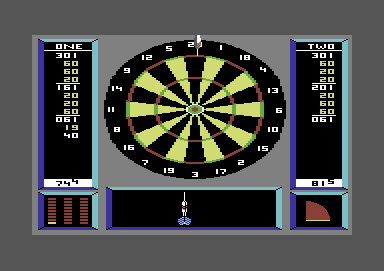 Superstar Indoor Sports (Commodore 64) screenshot: Needing double 1 now