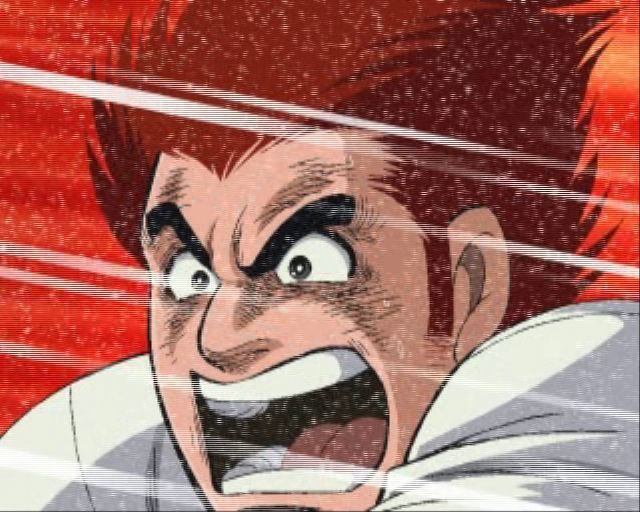 BCV: Battle Construction Vehicles (PlayStation 2) screenshot: The animated introduction is drawn in a cartoon style. This is Hayato Kong, the hero of the game, shown in an agitated state as he battles a crane in his bulldozer