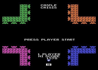 Castle Crisis (Atari 8-bit) screenshot: Press player start.