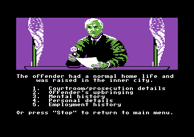Crime and Punishment (Commodore 64) screenshot: That adds to the case against