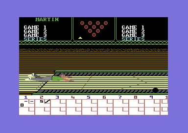 Superstar Indoor Sports (Commodore 64) screenshot: A Frank Spencer moment