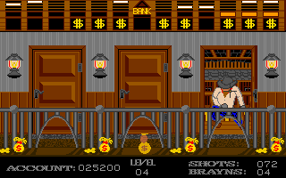 Gunshoot (Amiga) screenshot: A thief's hand is stealing money
