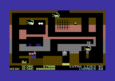 Fire Ant (Commodore 64) screenshot: Creating a blue bridge across a huge gap