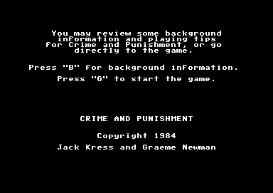 Crime and Punishment (Commodore 64) screenshot: Background info