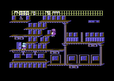 Beer Belly Burt's Brew Biz (Commodore 64) screenshot: Lifted up by air vents