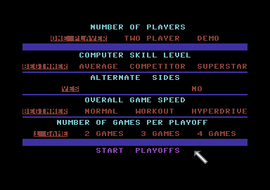 Superstar Indoor Sports (Commodore 64) screenshot: Air hockey options